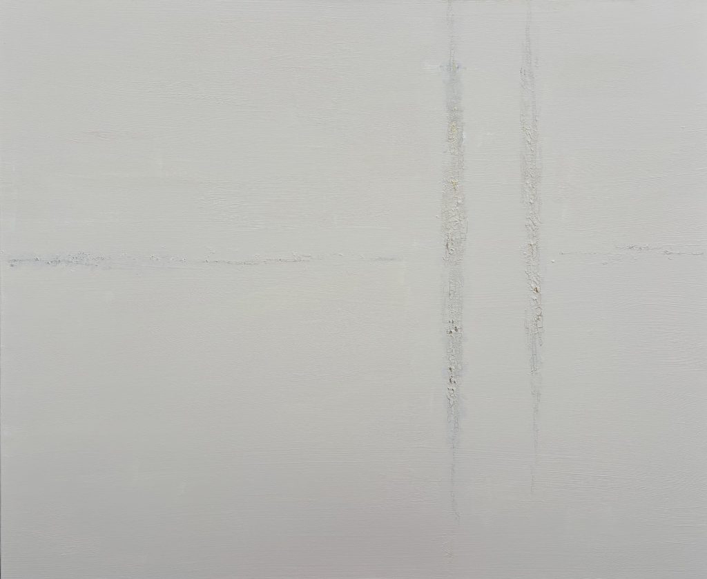 Fractured Stillness - contemporary abstract painting with subtle gold and textured by Nicole Orive