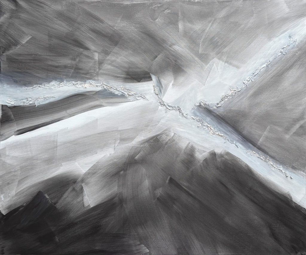 Obsidian Trace - contemporary abstract painting with subtl gold and textured surface by Nicole Orive